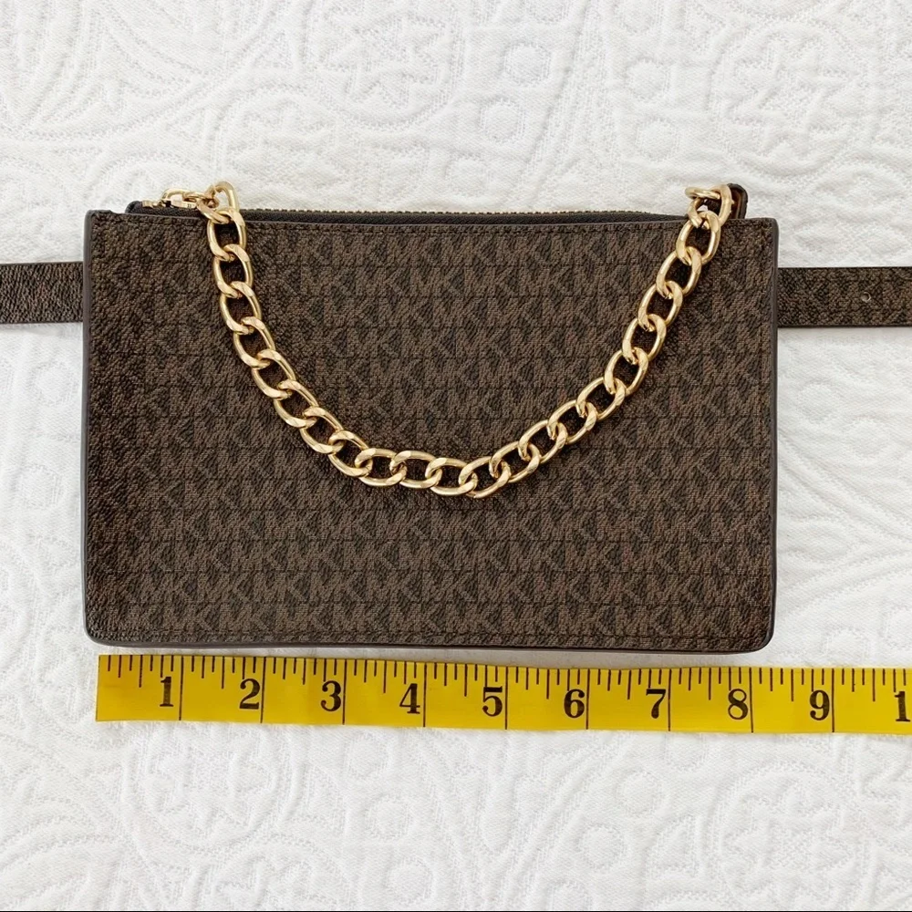 Michael Kors MK Signature‎ Metal Chain Leather Fanny Pack Belt Bag